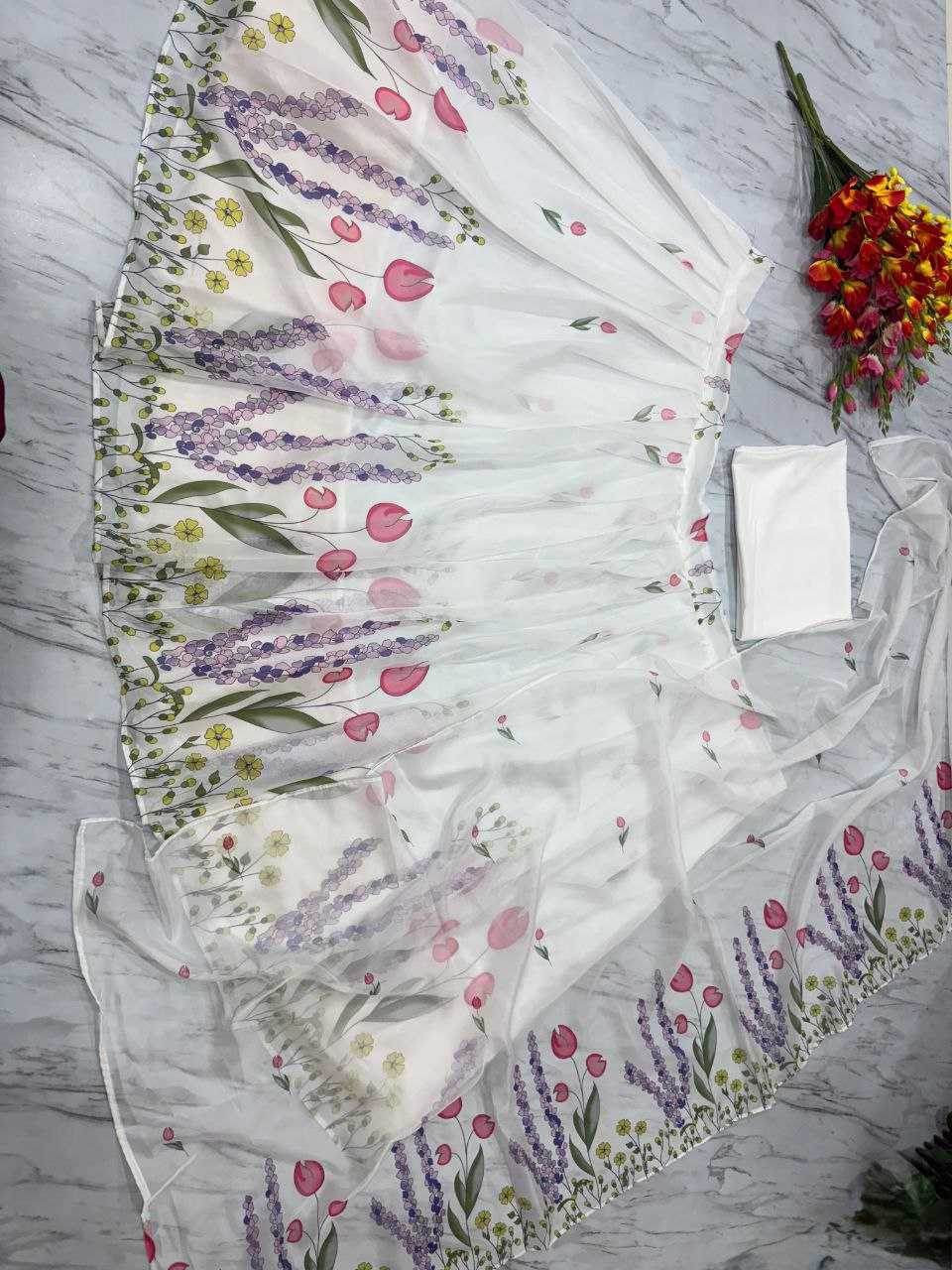 Silk Printed White Lehenga - MYLUXURY LANE ENTERPRISE